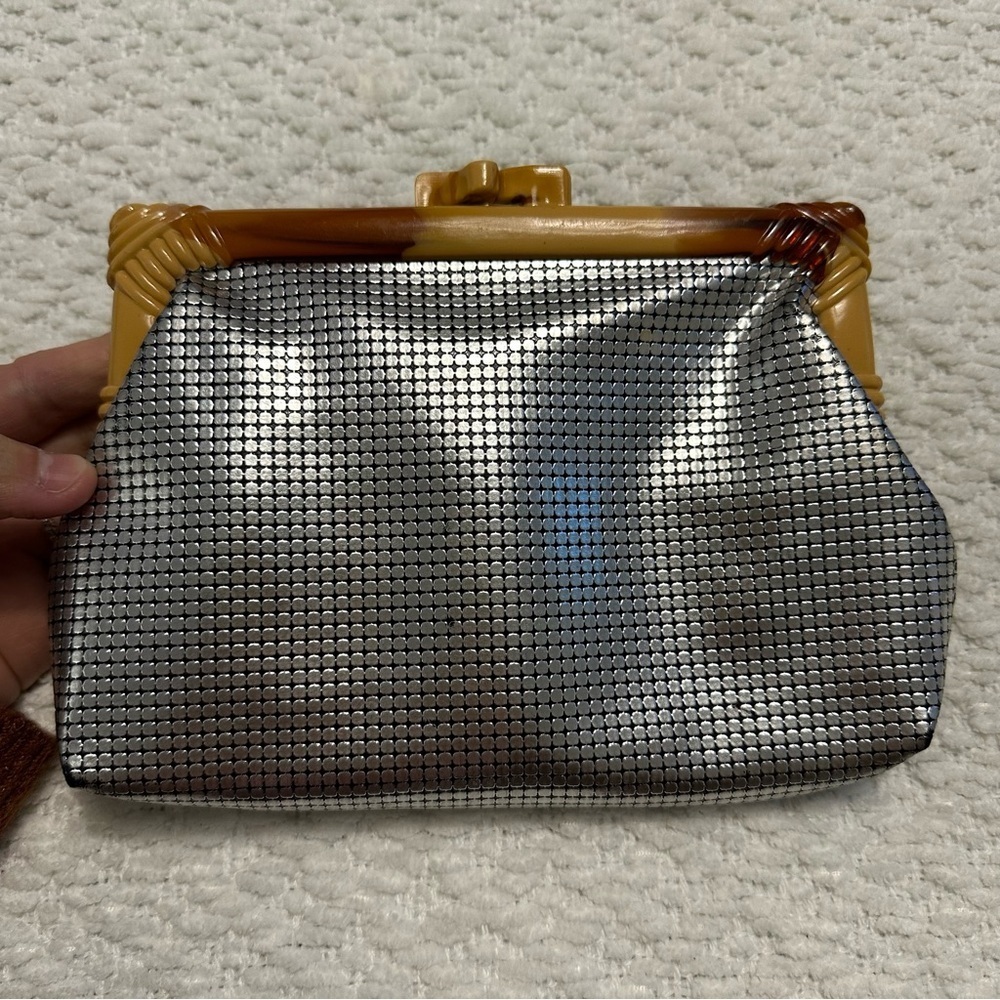 Vintage Regal Clutch and Coin Purse Set Silver Tone Mesh Print Vinyl - Picture 5 of 15